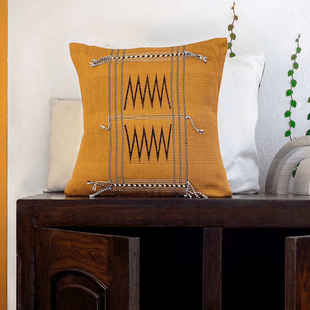 Mustard Zig Zag Handwoven Cotton Cushion Cover