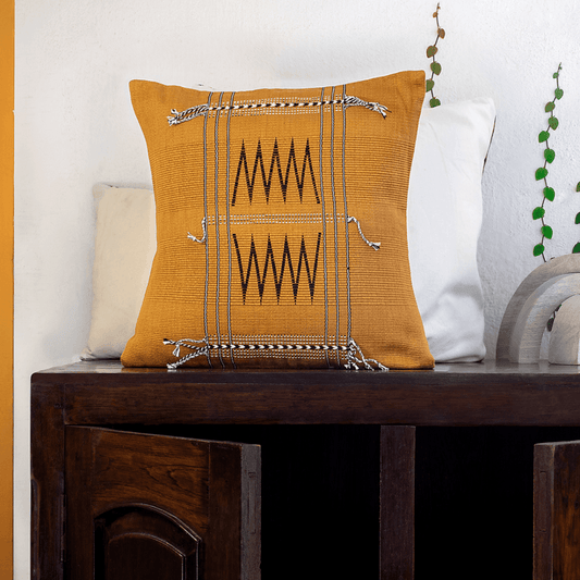 Mustard Zig Zag Handwoven Cotton Cushion Cover