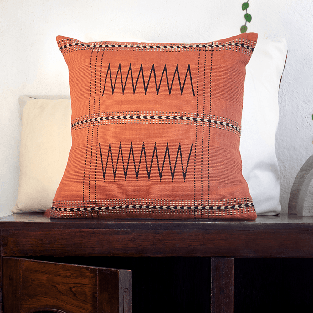 Rust Handwoven Zig-Zag Pattern Cushion Cover