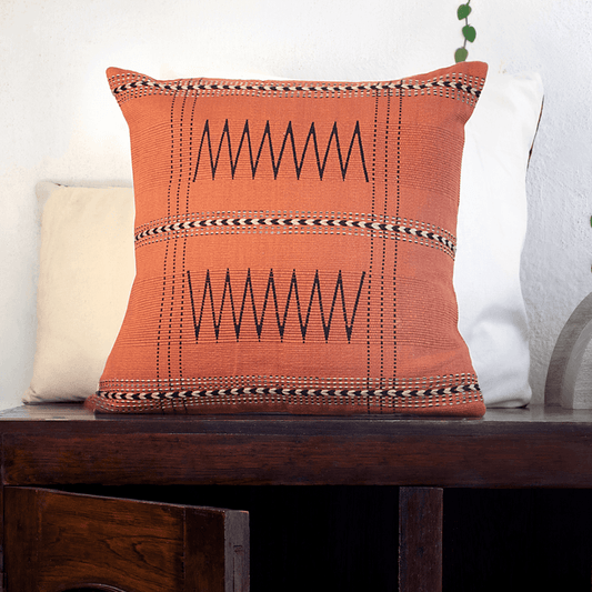 Rust Handwoven Zig-Zag Pattern Cushion Cover