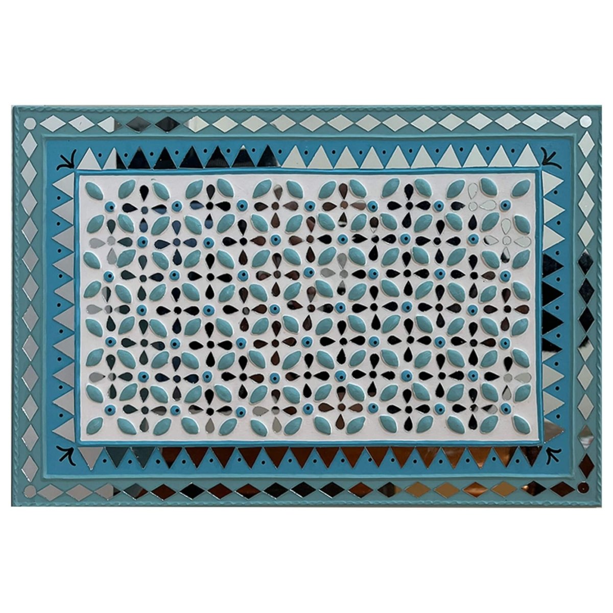 Handmade ocean blue mud art wall hanging, adding a serene and artistic touch