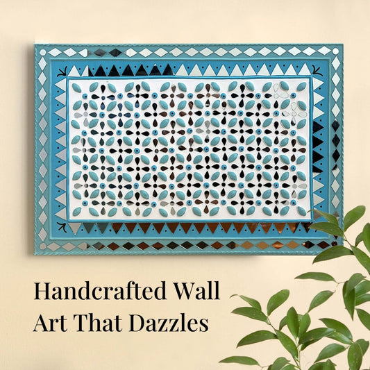 Artisanal ocean blue handmade mud art wall hanging, showcasing traditional craftsmanship 