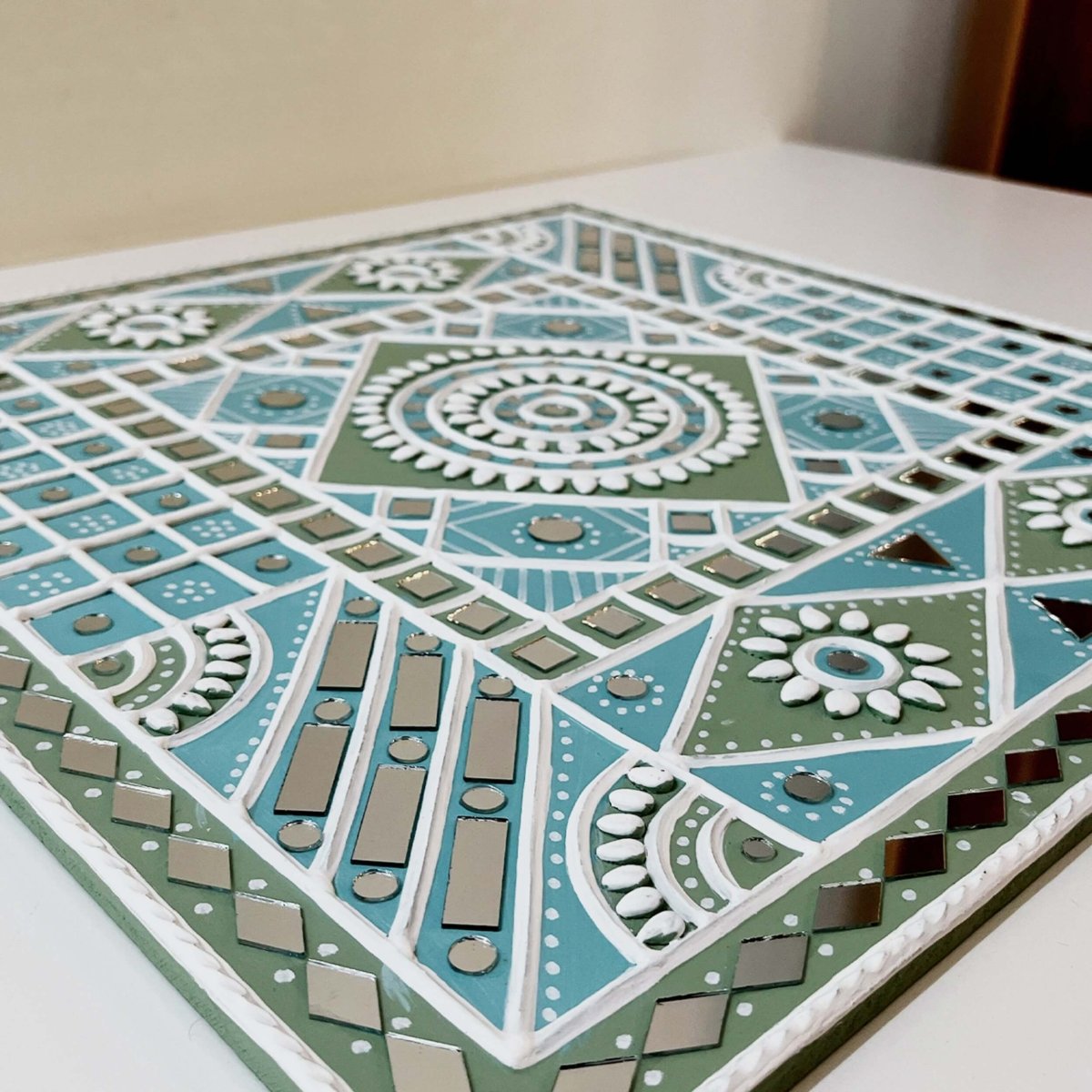 Ocean blue sparkles handmade mud art wall hanging, featuring a blend of blue hues 