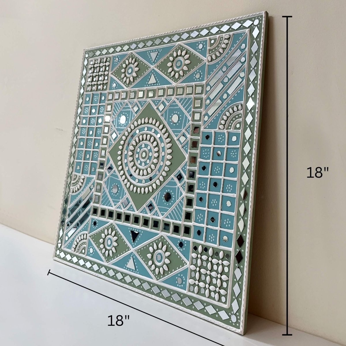 Beautiful Ocean Blue Lippan Art Piece of Mirror & Clay Made By Artisans