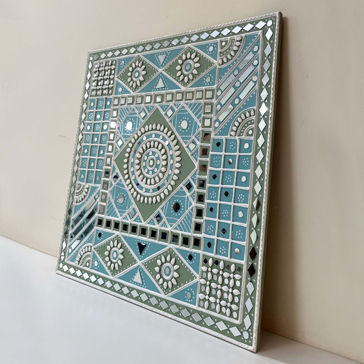 Decorative ocean blue sparkles handmade mud art wall hanging, perfect for adding a coastal charm
