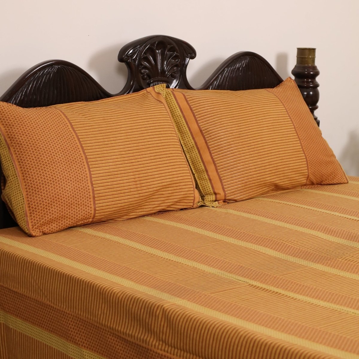 Ochre Rust Textured Cotton Bedsheet with Pillow Cover| Marigold Collection