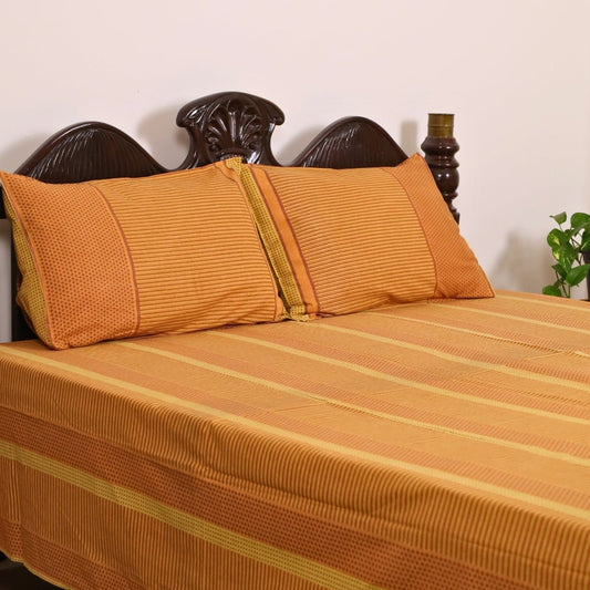 Ochre Rust Textured Cotton Bedsheet with Pillow Cover| Marigold Collection