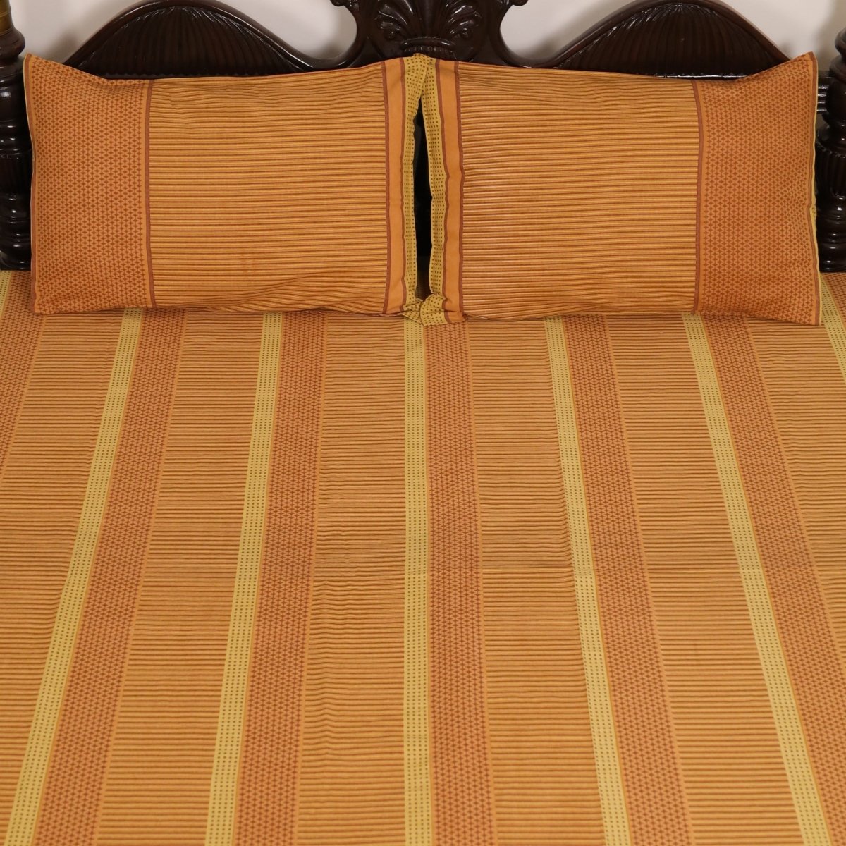 Ochre Rust Textured Cotton Bedsheet with Pillow Cover| Marigold Collection