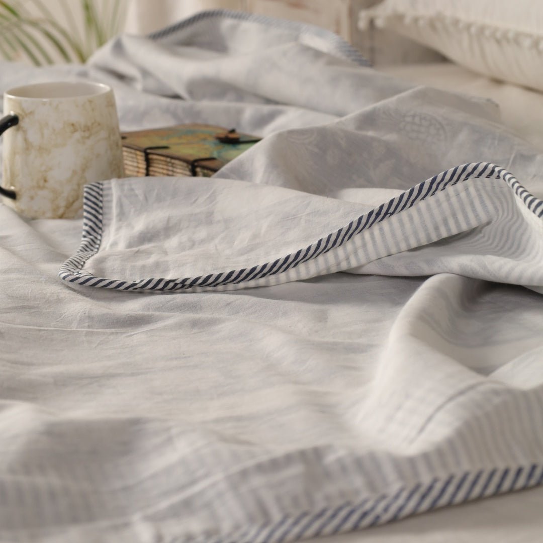 Off-White Handprinted Cotton Light Coverlet