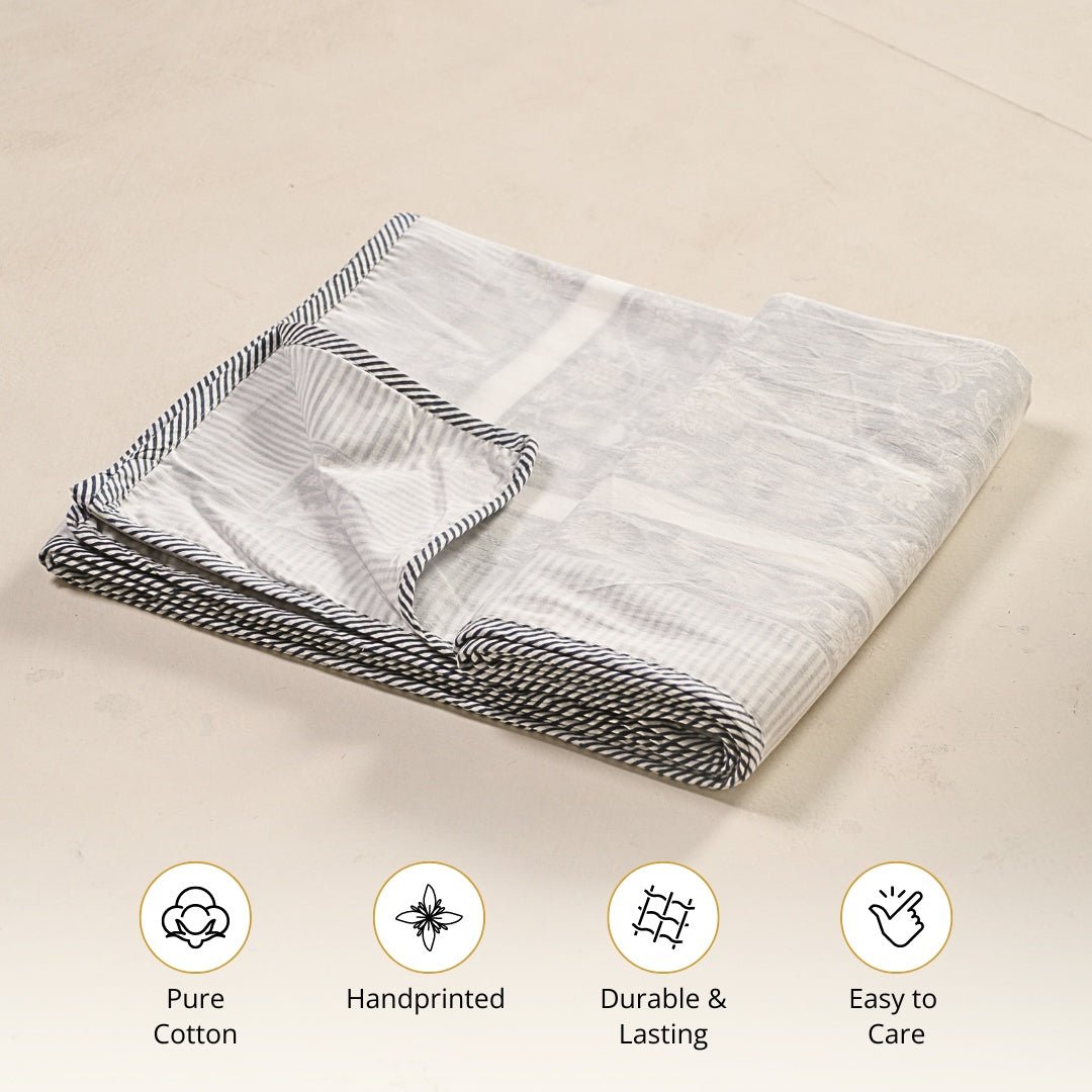 Off-White Handprinted Cotton Light Coverlet
