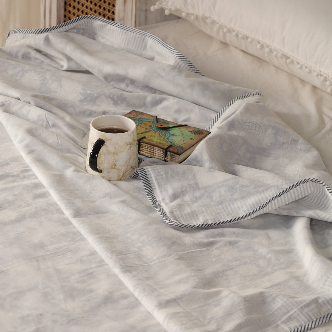 Off-White Handprinted Cotton Light Coverlet