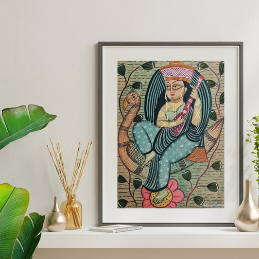 Original Hand-painted Kalighat Painting Hamsavahini | Original Painting by a top traditional artist for your home