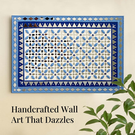 Artisanal palace blue handmade mud art wall hanging, showcasing traditional craftsmanship