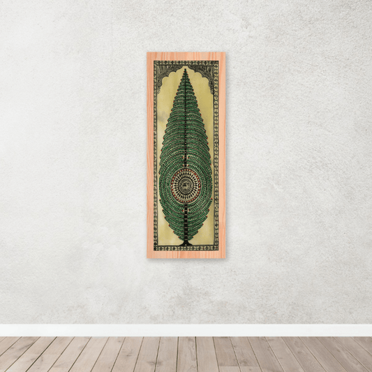 Enchanting Forrest Green Tussar Pattachitra, Rich Cultural Art