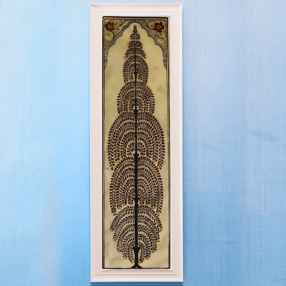 Vibrant Ruby Tussar Pattachitra, Traditional Art of India