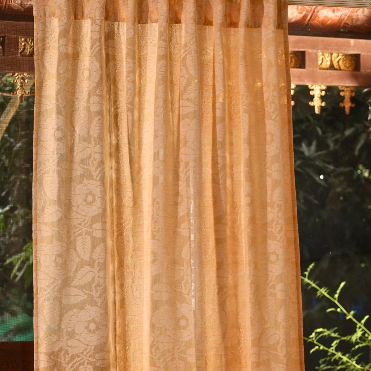 Peach Yellow Semi-Transparent Curtain for Door | Length 7ft | Marigold Collection