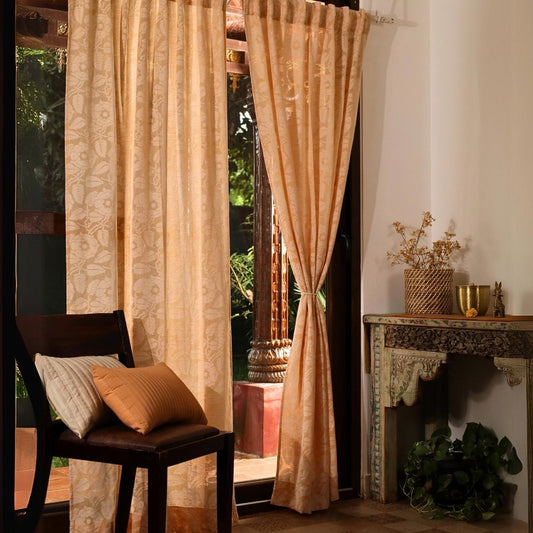 Peach Yellow Semi-Transparent Curtain for Door | Length 7ft | Marigold Collection