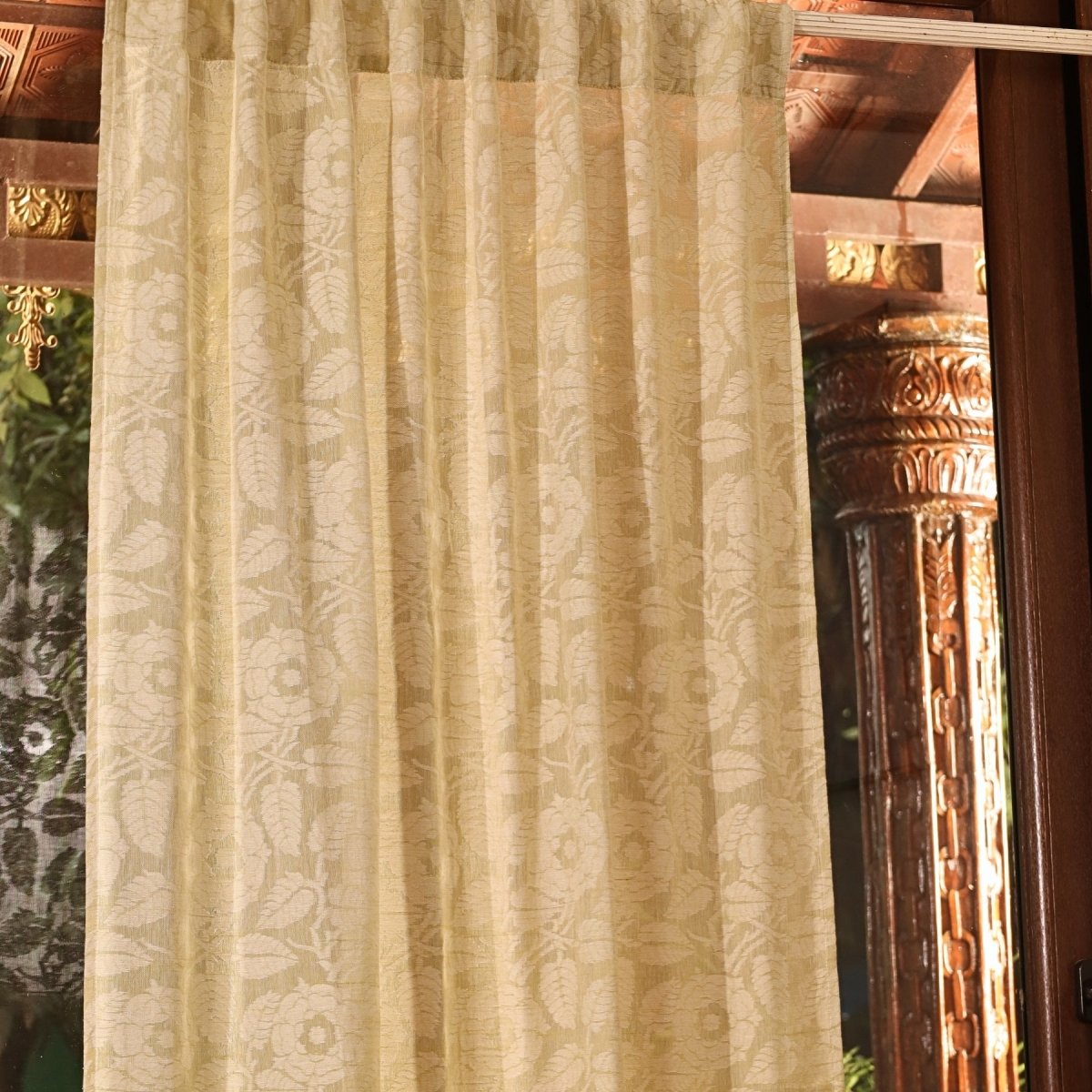 Pear Green Semi-Transparent Curtain for Door | Length 7ft | Marigold Collection