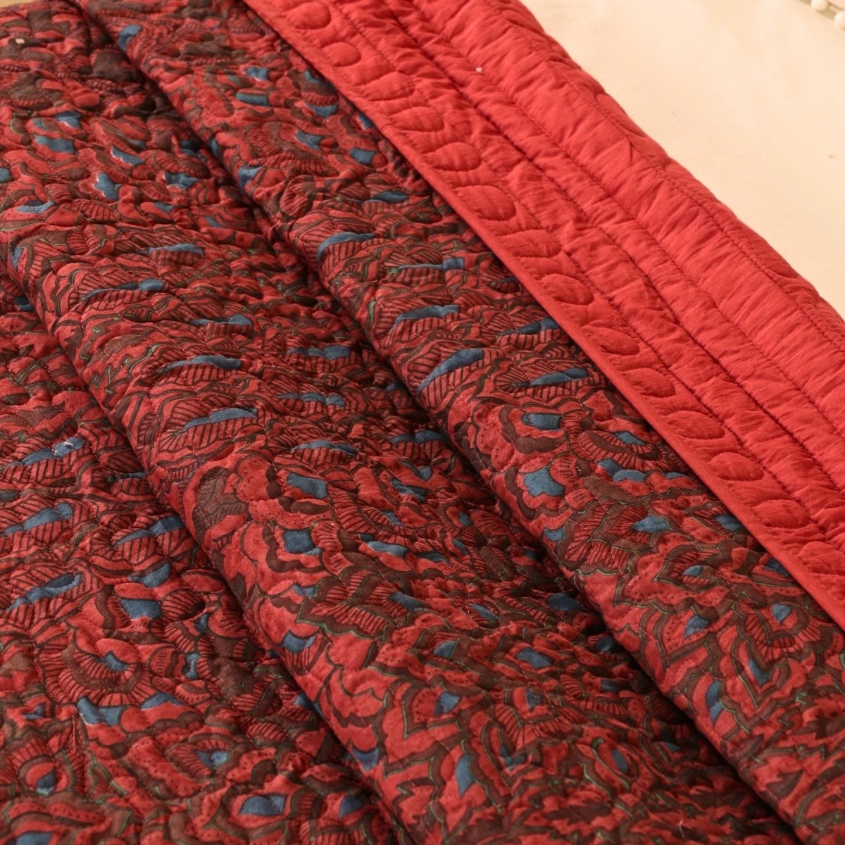 Pure Cotton All Weather Comforter in Brick Red and Navy Blue colours | Versatile as Quilts or AC Blanket or Quilted Bedcover | Avbl in Single and Queen sizes | Dry Clean Only | Chintz Collection