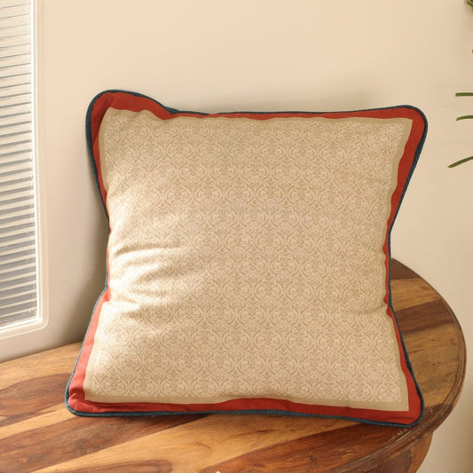 Pure Cotton Cushion Cover 16 inch x 16 inch for living room sofa or bed room | Ivory| Maroon and Navy Blue Colour| Gentle Machine Wash or Hand Wash | Chintz Collection
