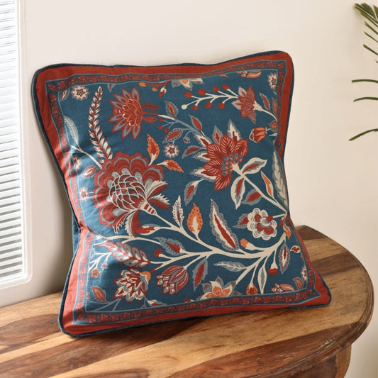 Pure Cotton Cushion Cover 16 inch x 16 inch for living room sofa or bed room | Navy Blue | Maroon and Ivory Colour | Gentle Machine or Hand Wash | Chintz Collection