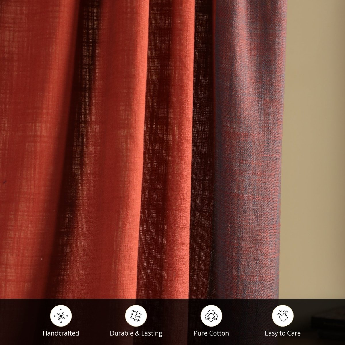 Pure Cotton Door Curtain in 7ft |Brick Red Solid Colour | Gentle Machine Wash or Hand Wash | Chintz Collection