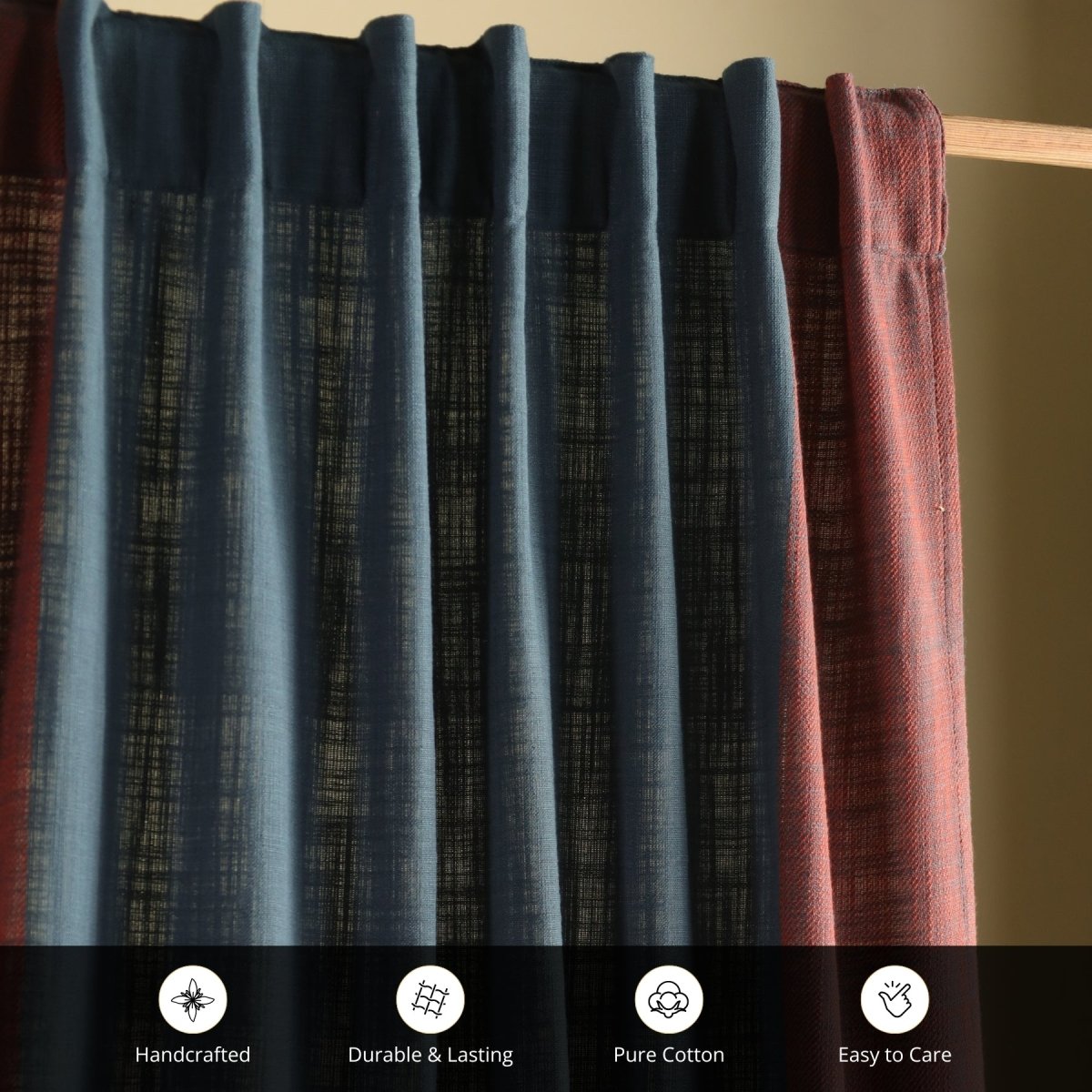 Pure Cotton Door Curtain in 7ft |Navy Blue Colour | Gentle Machine Wash or Hand Wash | Chintz Collection