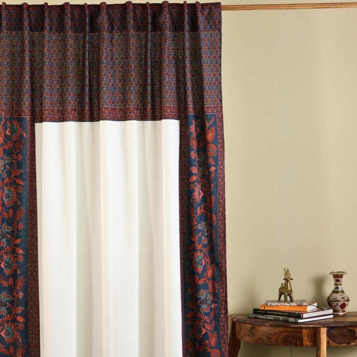 Pure Cotton Door Curtain in 7ft |  Ivory Maroon and Navy Blue | Gentle Machine Wash or Hand Wash | Chintz Collection
