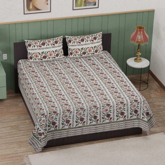 Pure Cotton Double Bed Sheet Set with 2 Pillow Covers shown in a home setup