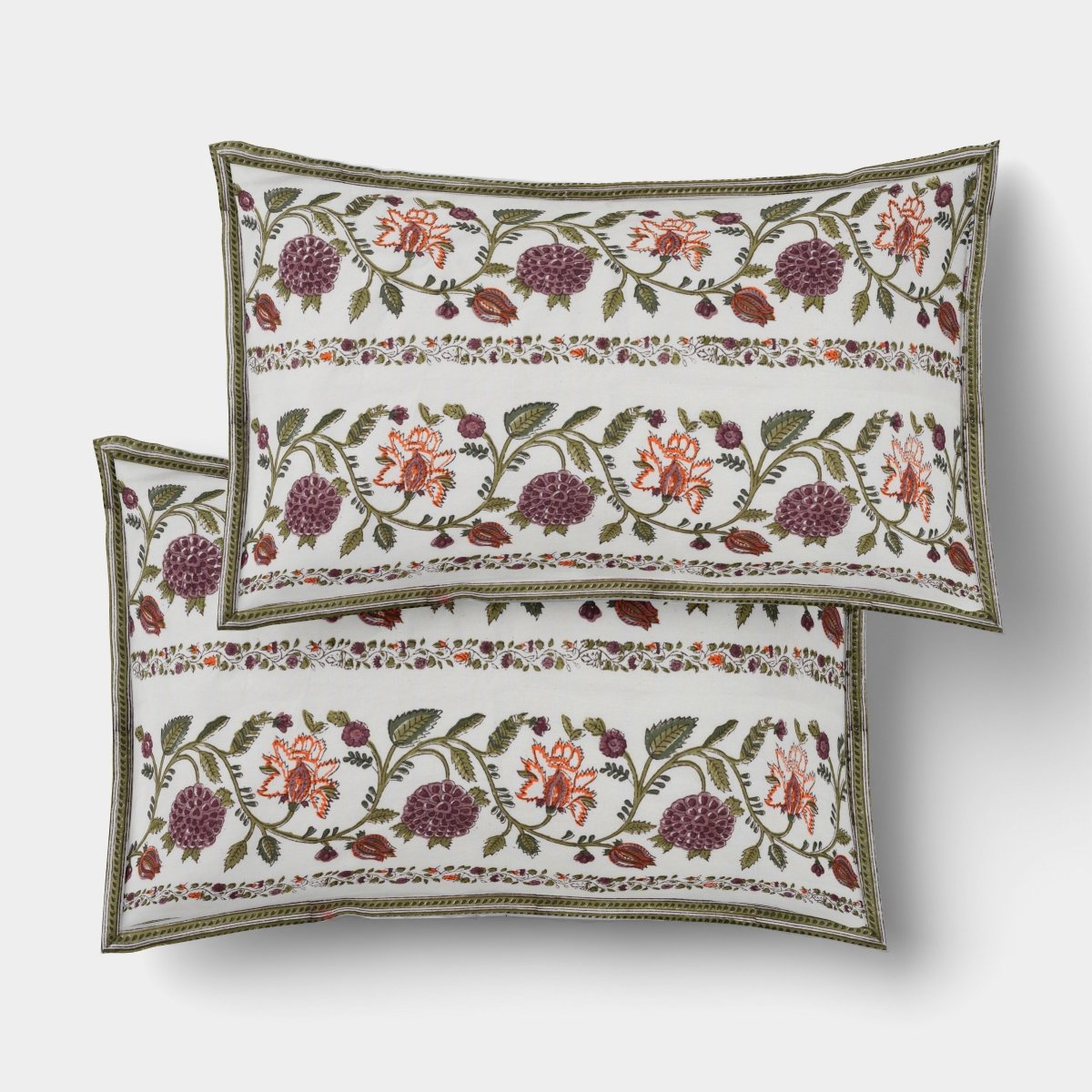 set of two cushion covers Hand Printed in Floral Vine Patterned 