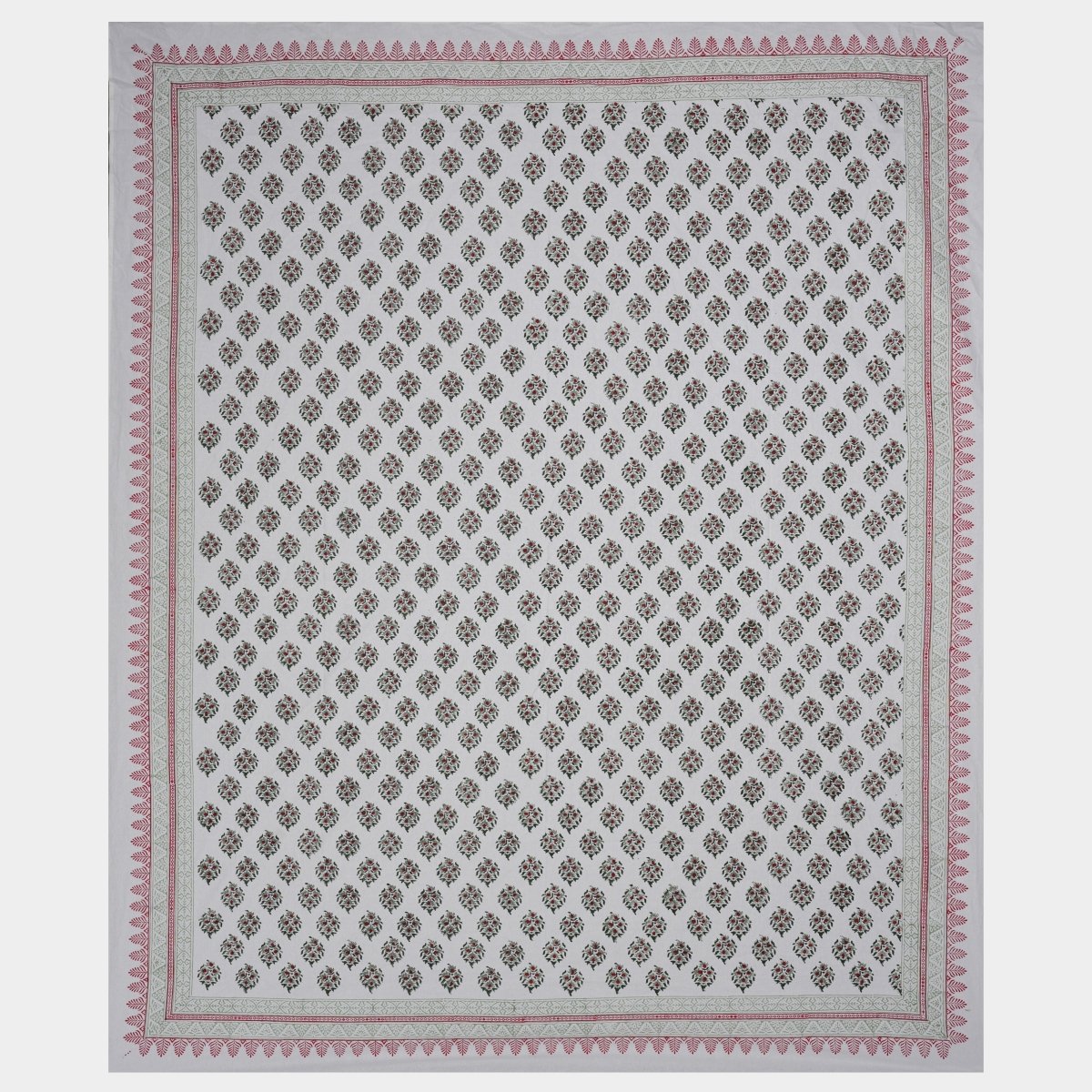 Pure Cotton Double Bed Sheet Set with 2 Pillow Covers | 300 TC | Hand Printed Jaipur Blooms Pattern | Handmade in India