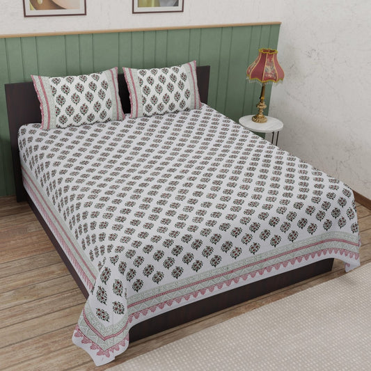 Pure Cotton Double Bed Sheet Set with 2 Pillow Covers