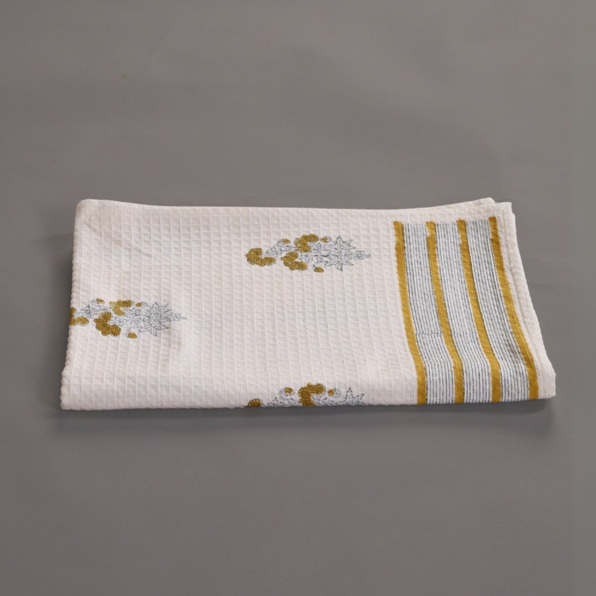 Pure Cotton Hand and Bath Towel Set | Hand Block Printed In Yellow Floral Pattern | Handmade in India
