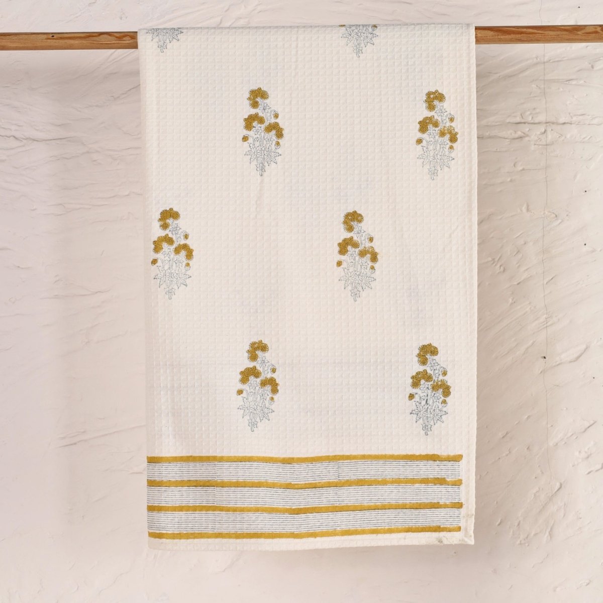 Pure Cotton Hand and Bath Towel Set | Hand Block Printed In Yellow Floral Pattern | Handmade in India