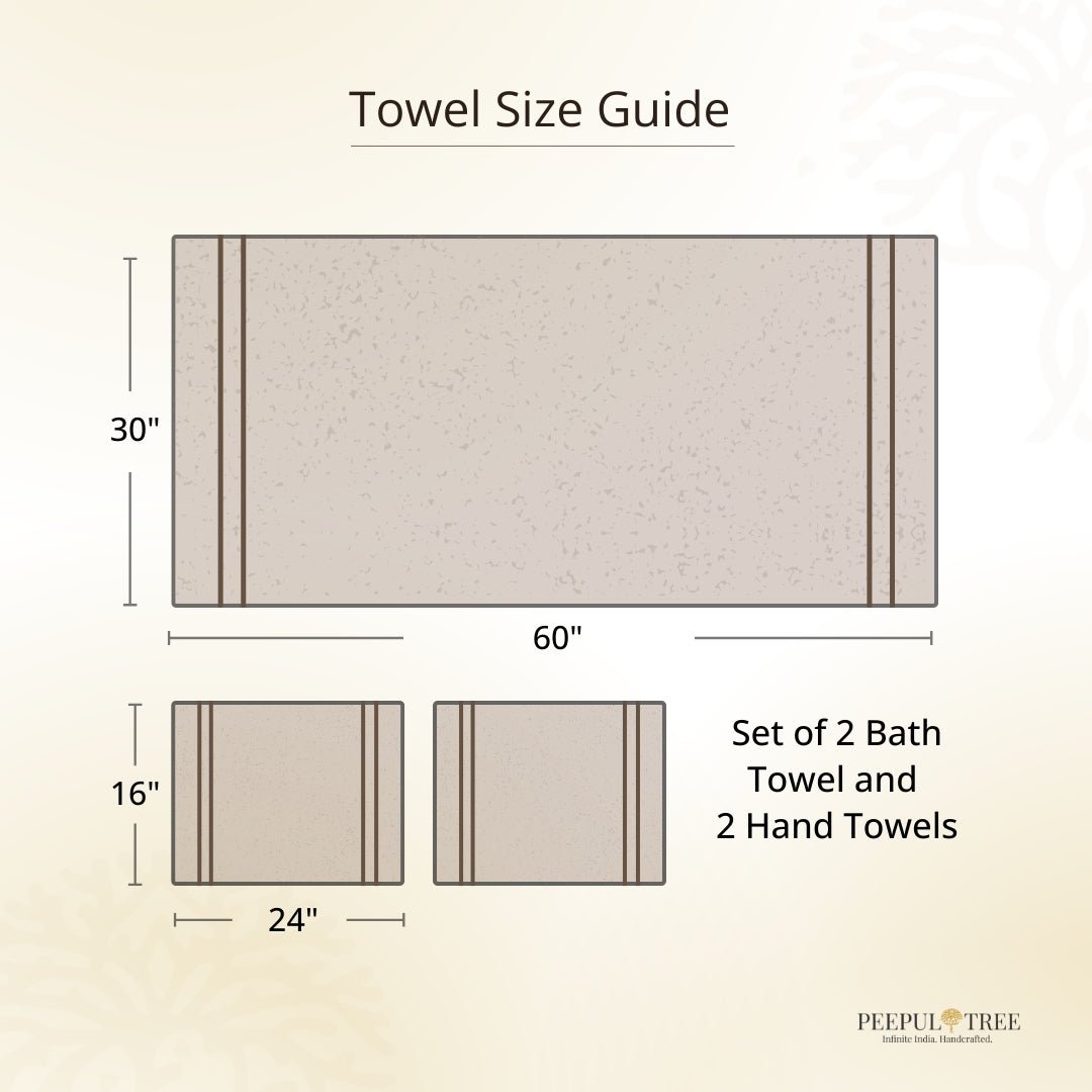 Pure Cotton Hand and Bath Towel Set | Hand Block Printed Off White With Roses | Handmade In India