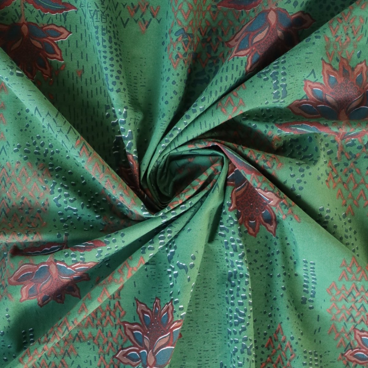 Pure Cotton Queen Size Bed Cover in Green and Brick Red | Without Pillow Cover | Chintz Collection