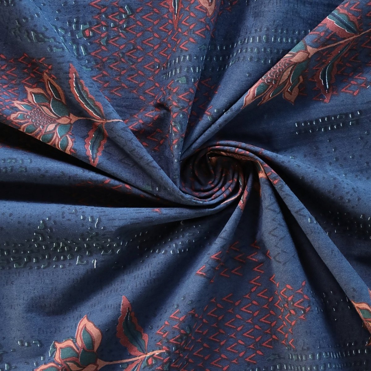 Pure Cotton Queen Size Bed Cover in Navy Blue and Brick Red | Without Pillow Cover | Chintz Collection