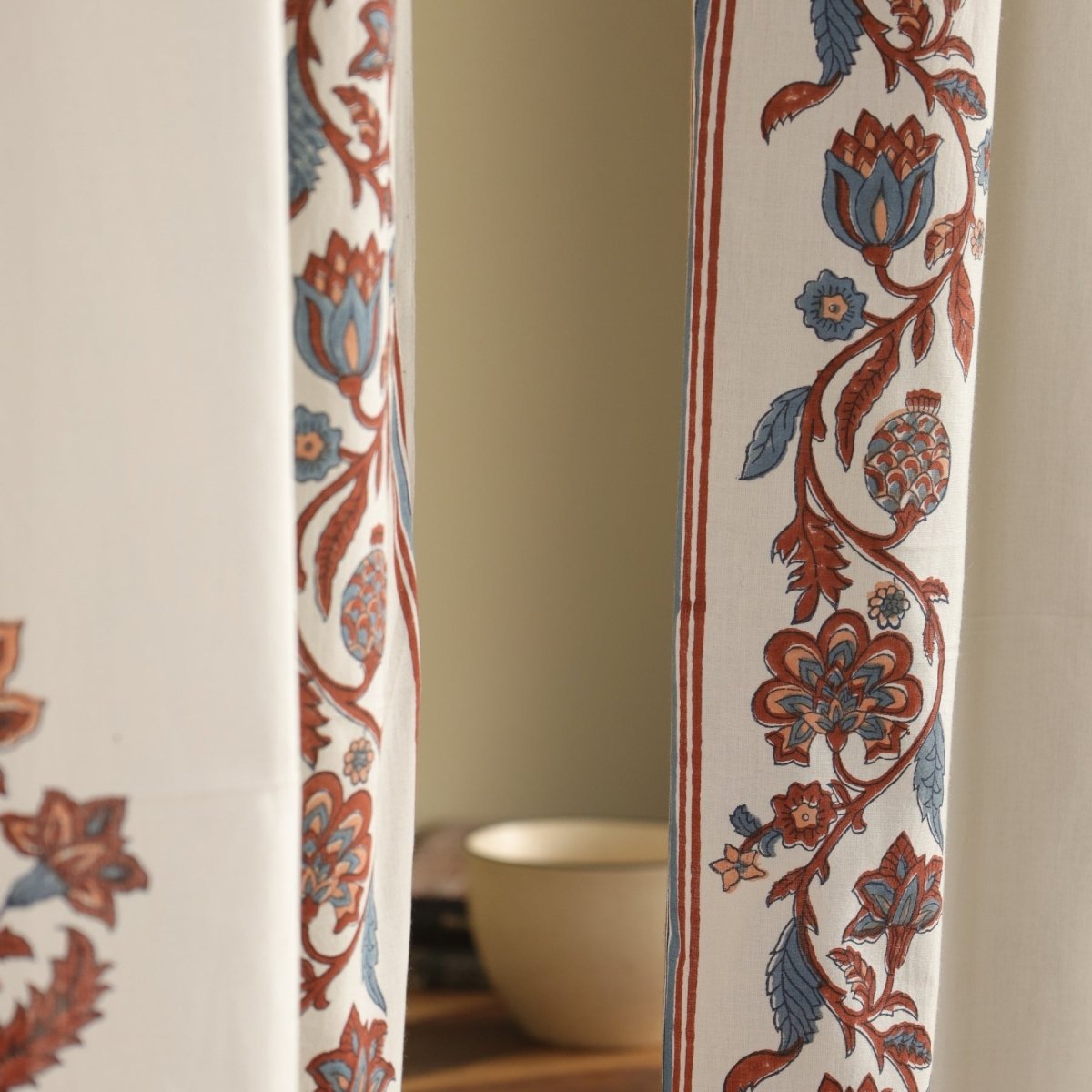 Pure Cotton Sheer Door Curtain in 7ft |Off White Brick Red and Navy | Gentle Machine Wash or Hand Wash | Chintz Collection