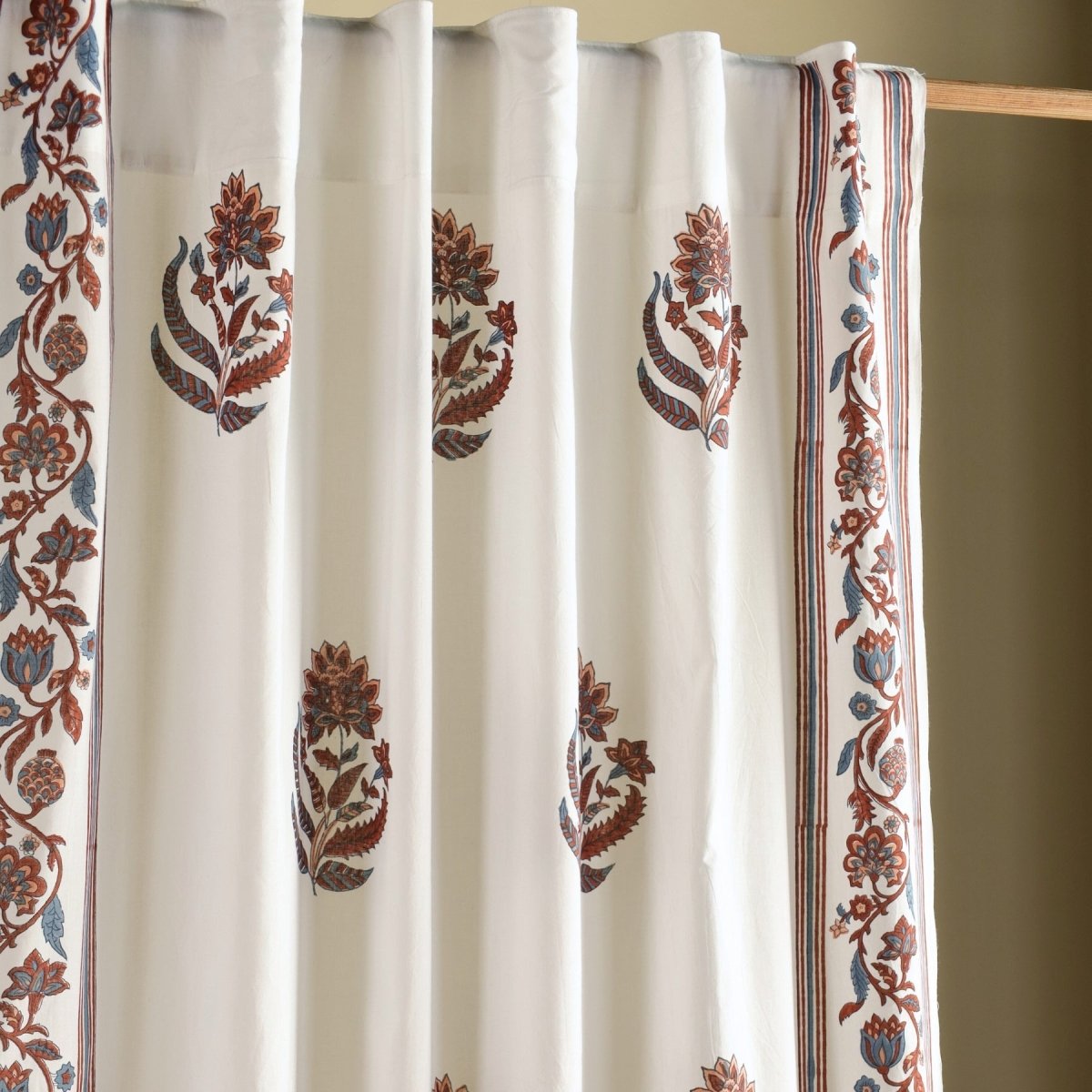 Pure Cotton Sheer Door Curtain in 7ft |Off White Brick Red and Navy | Gentle Machine Wash or Hand Wash | Chintz Collection