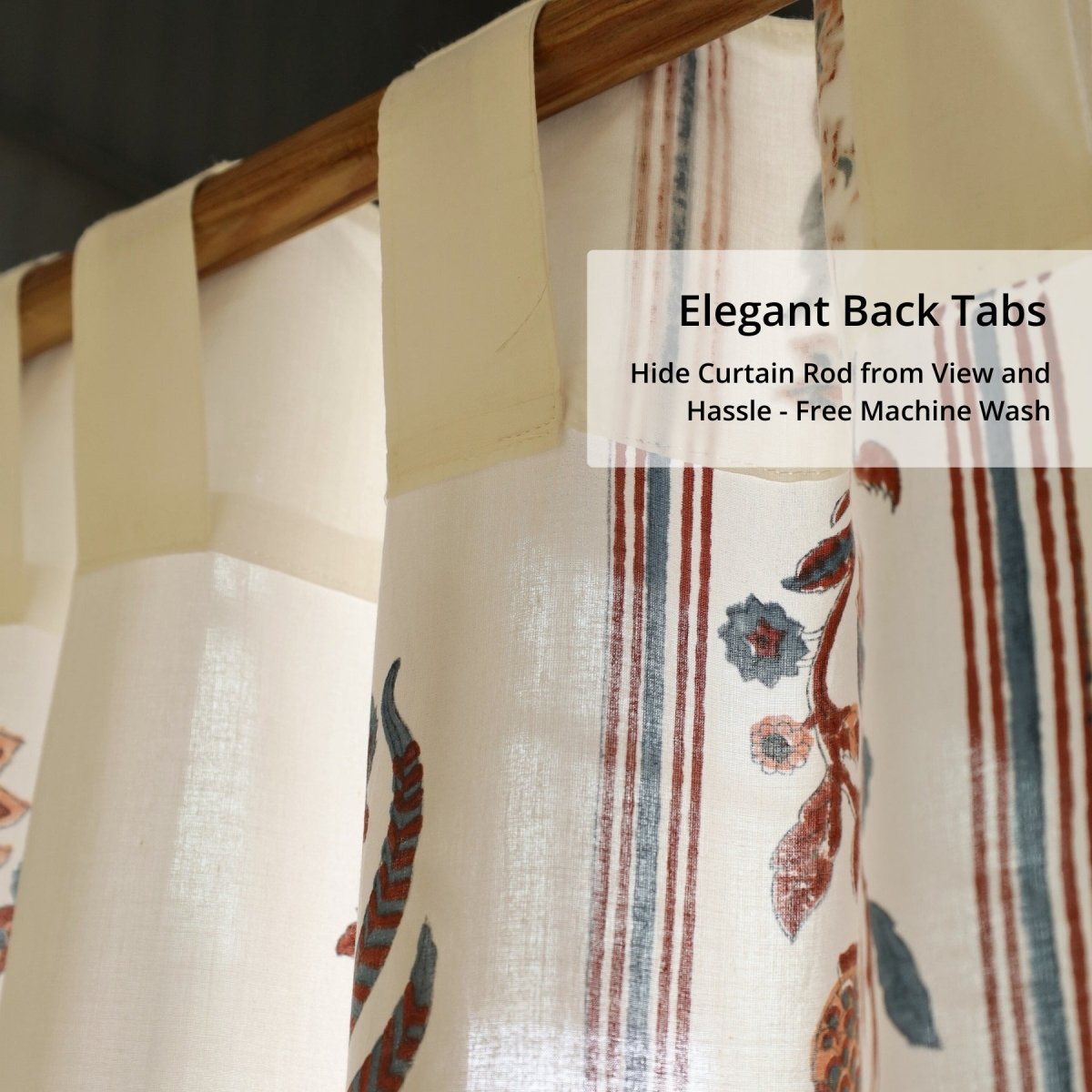 Pure Cotton Sheer Door Curtain in 7ft |Off White Brick Red and Navy | Gentle Machine Wash or Hand Wash | Chintz Collection