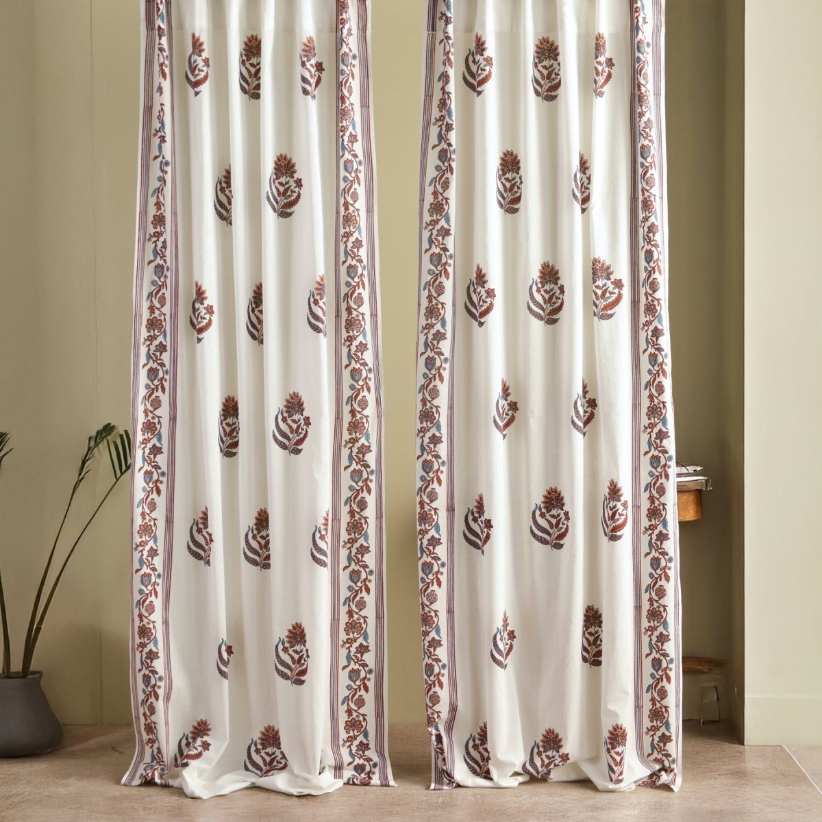 Pure Cotton Sheer Door Curtain in 7ft |Off White Brick Red and Navy | Gentle Machine Wash or Hand Wash | Chintz Collection