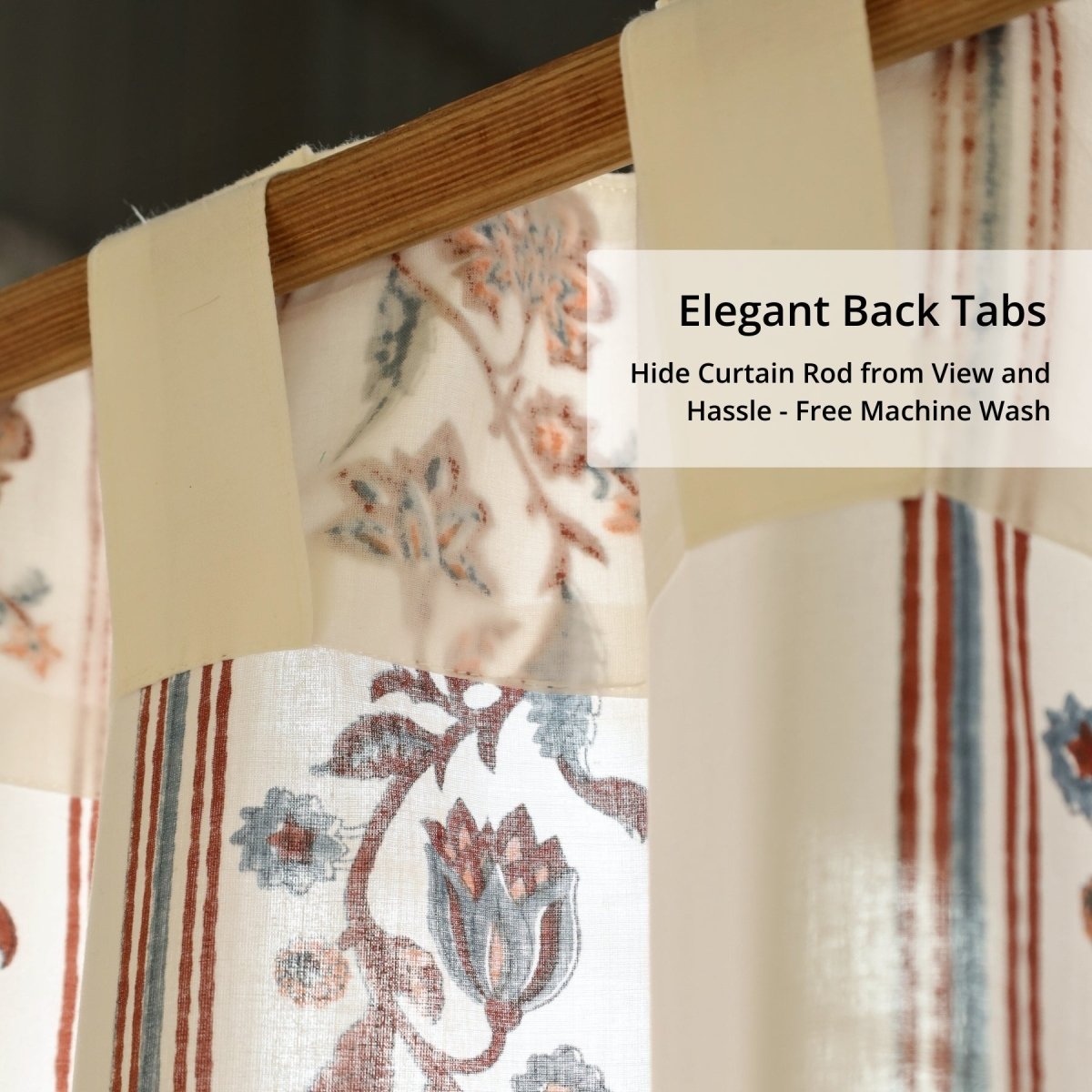 Pure Cotton Sheer Door Curtain in 7ft |Off White Brick Red and Navy | Striped Floral Pattern | Gentle Machine or Hand Wash| Chintz collection
