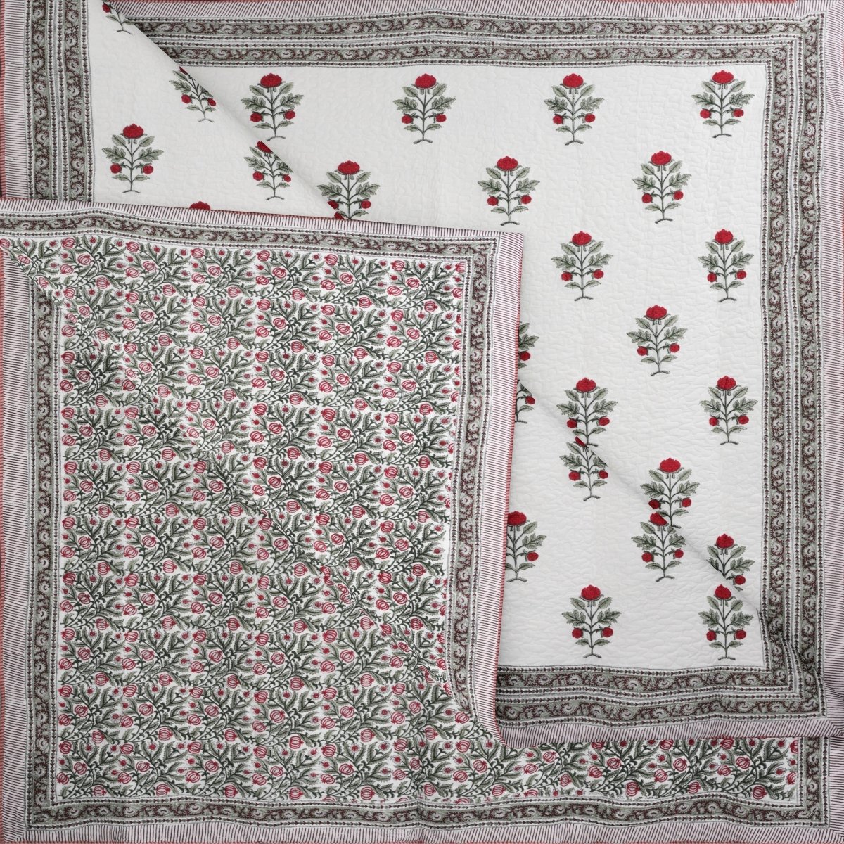 Folded view of  Reversible Handprinted with Bright Floral