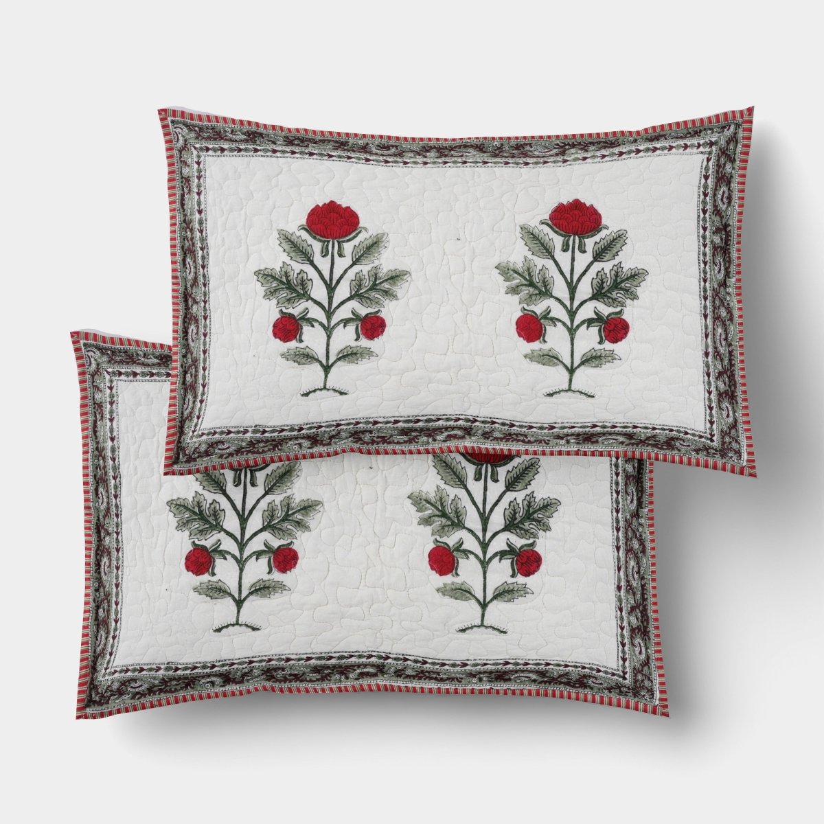 Pillow Covers in Reversible Handprinted with Bright Floral