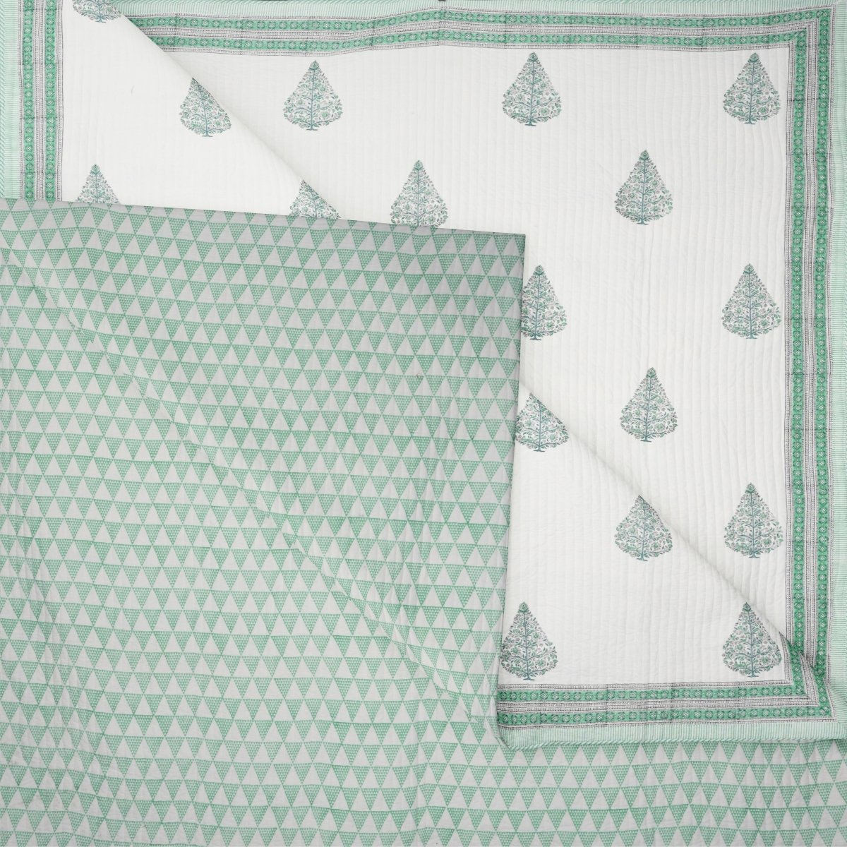 Reversible Handprinted with Ornate Trees Handmade in India Media
