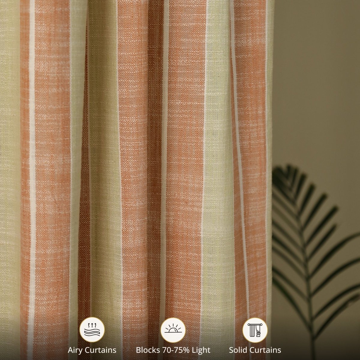 Rust & Green Handwoven Cotton Striped Curtain | 7 ft/9 ft Length