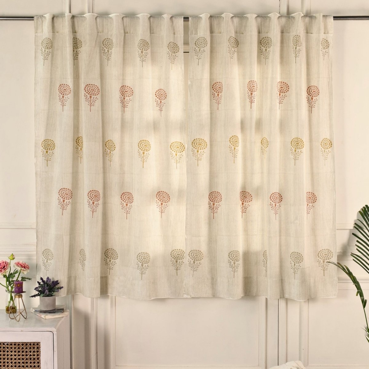 Rust, Mustard & Taupe Sheer Cotton Window And Door Curtains | 5 / 7 ft | Marigold Collection