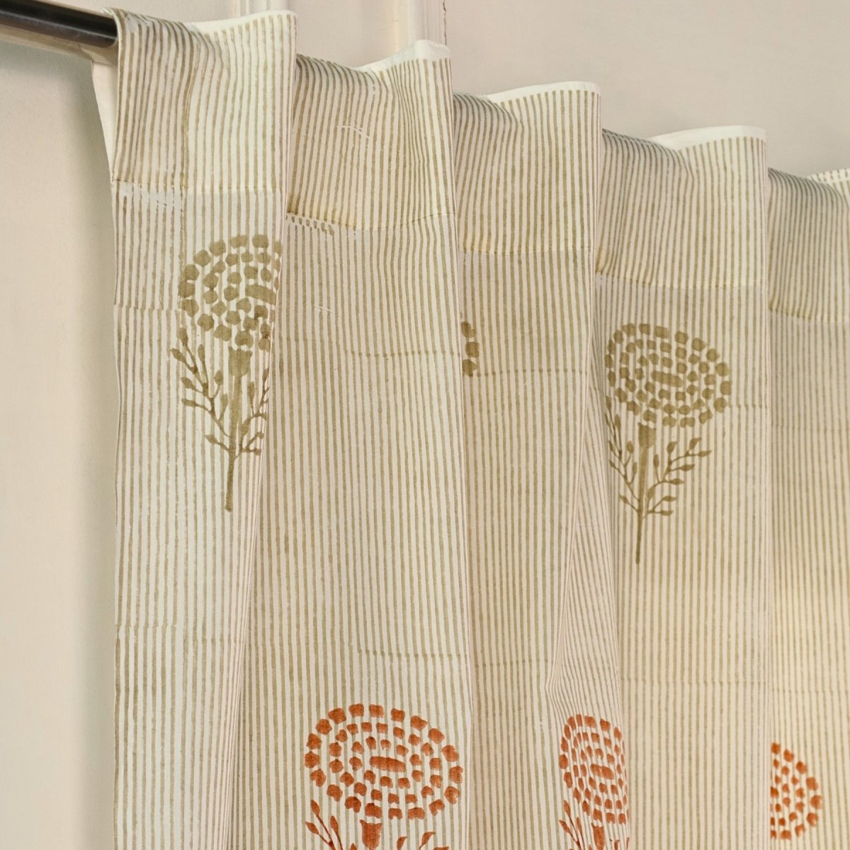 Rust, Mustard & Taupe Sheer Cotton Window And Door Curtains | 5 / 7 ft | Marigold Collection