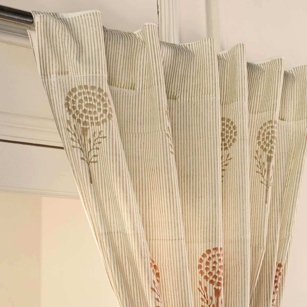 Rust, Mustard & Taupe Sheer Cotton Window And Door Curtains | 5 / 7 ft | Marigold Collection