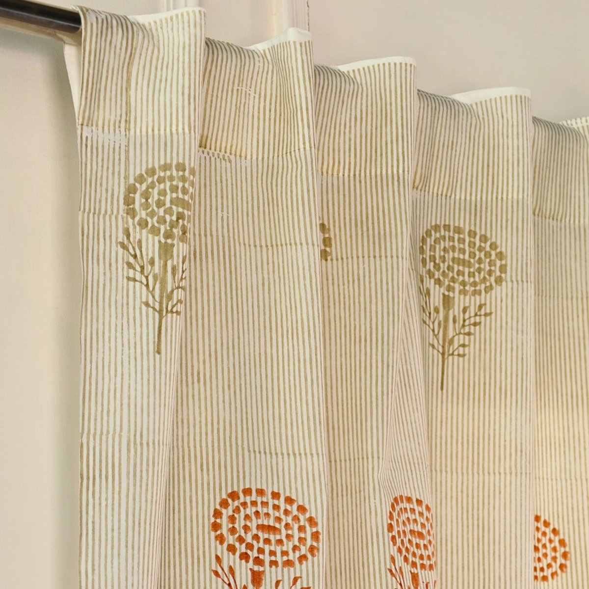 Rust, Mustard & Taupe Sheer Cotton Window And Door Curtains | 5 / 7 ft | Marigold Collection
